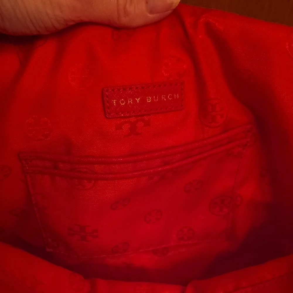 Tory Burch Bright Red Nylon Tote with Leather Trim